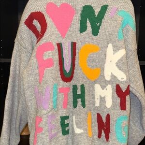 Gray Sweater with Colorful Lettering